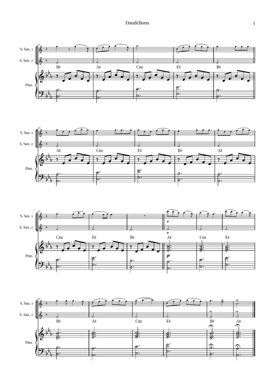 Dandelions Woodwind Duet scores gallery preview page 5