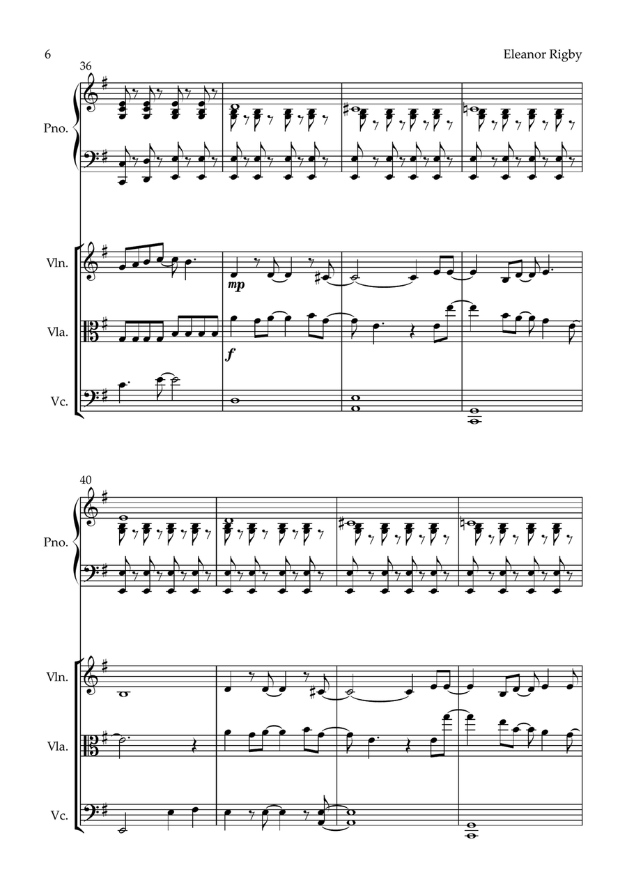 Eleanor Rigby Piano Quartet scores gallery preview page 6