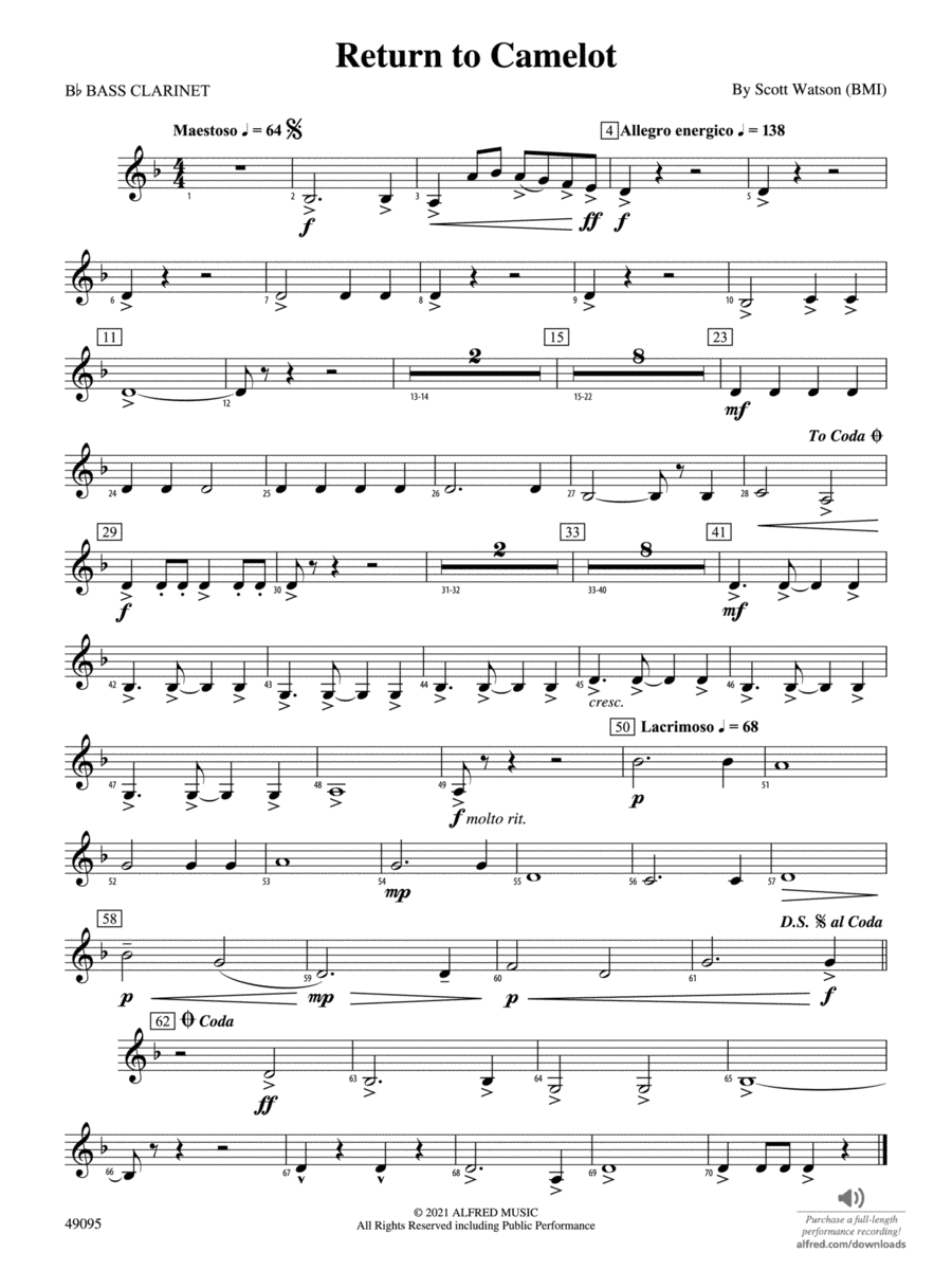 Return to Camelot: B-flat Bass Clarinet Concert Band scores gallery preview page 1