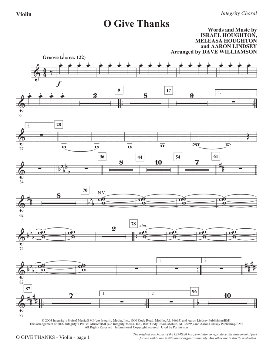 O Give Thanks - Violin O Give Thanks - Violin Choir scores gallery preview page 1