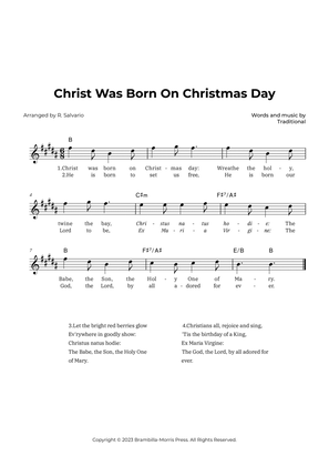 Christ Was Born On Christmas Day (Key of B Major)