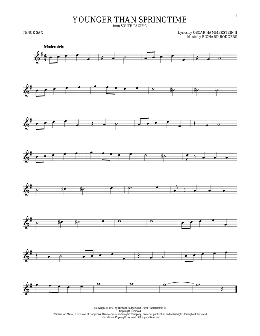 Younger Than Springtime Younger Than Springtime Tenor Saxophone scores gallery preview page 1