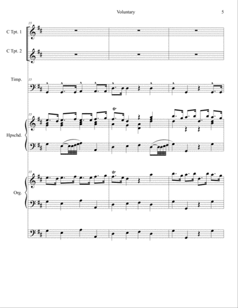 Voluntary in D Major for 2 Trumpets, Organ, Continuo and Timpani Small Ensemble scores gallery preview page 6