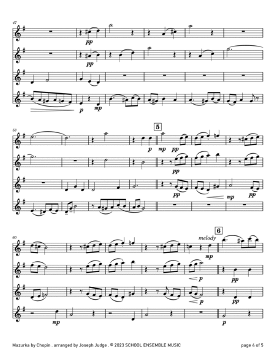 Mazurka by Chopin for Clarinet Quartet in School Clarinet Quartet scores gallery preview page 4