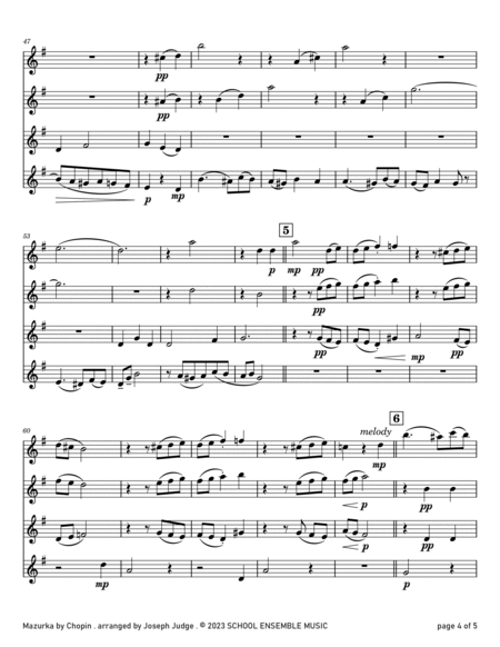 Mazurka by Chopin for Clarinet Quartet in School image number null