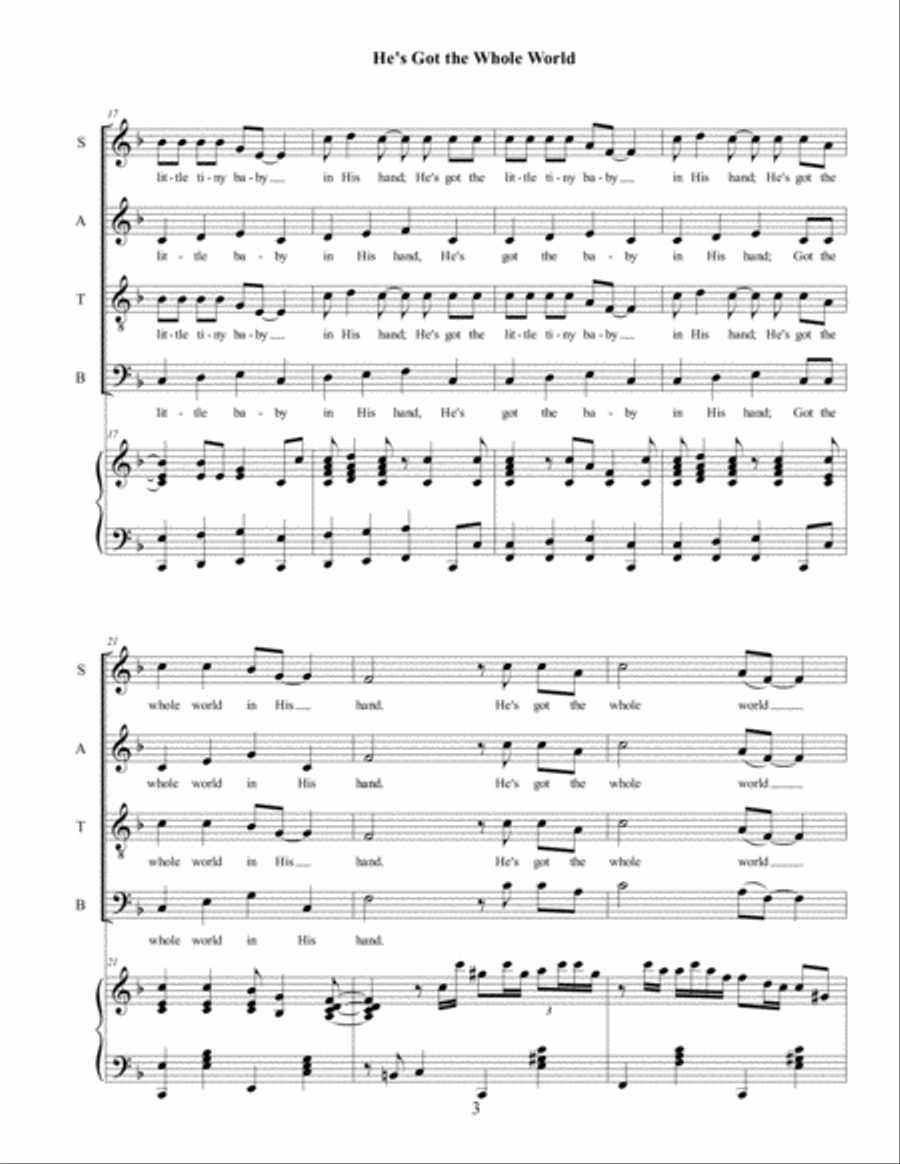 He's Got the Whole World in His Hand 4-Part scores gallery preview page 3