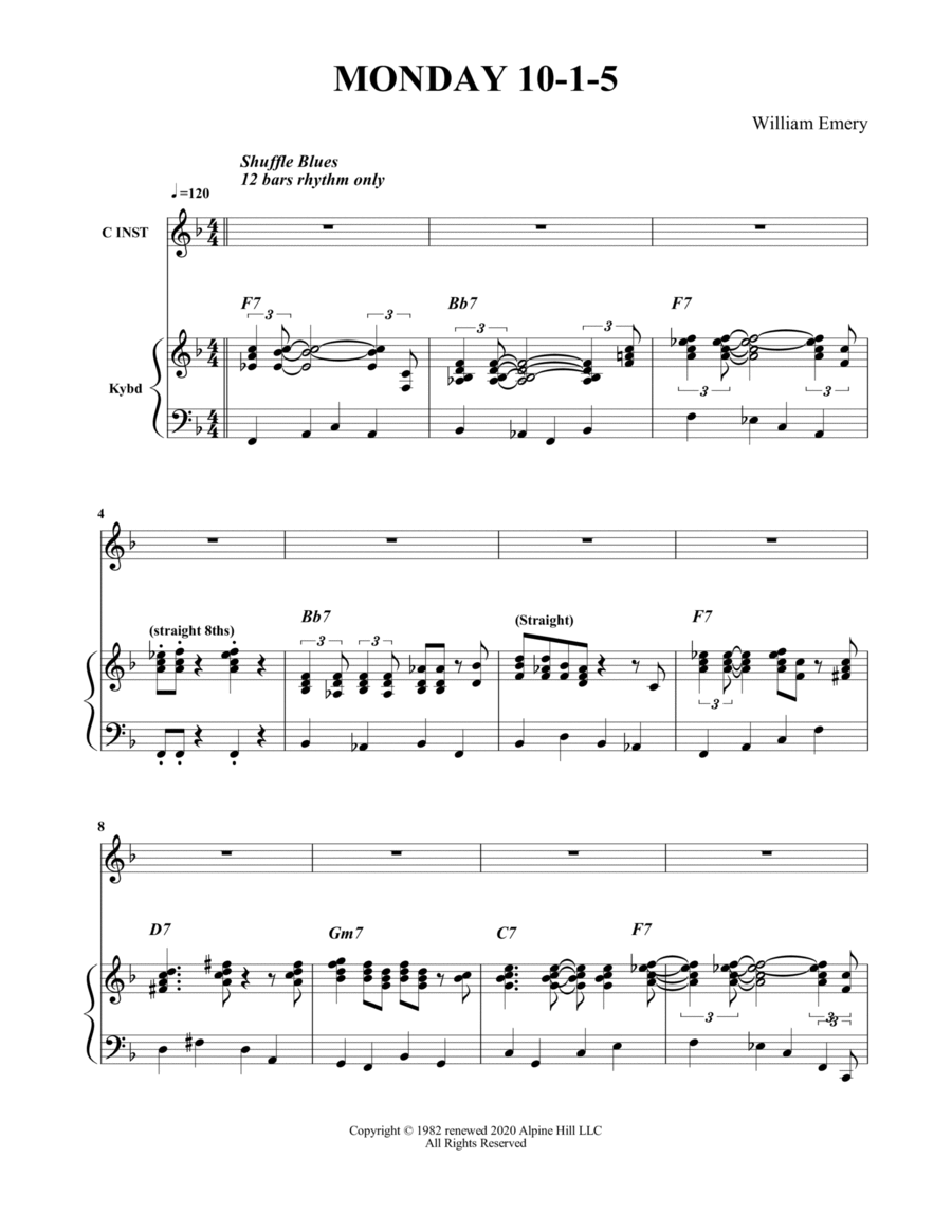 Monday 10-1-5 (Blues) Monday 10-1-5 (Blues) Jazz Ensemble scores gallery preview page 1