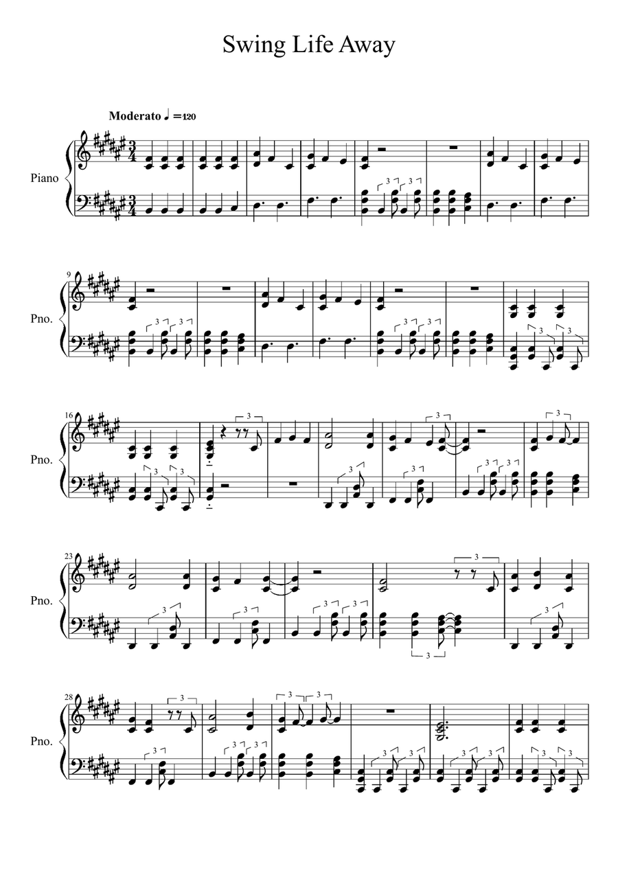 Swing Life Away Piano Solo scores gallery preview page 1