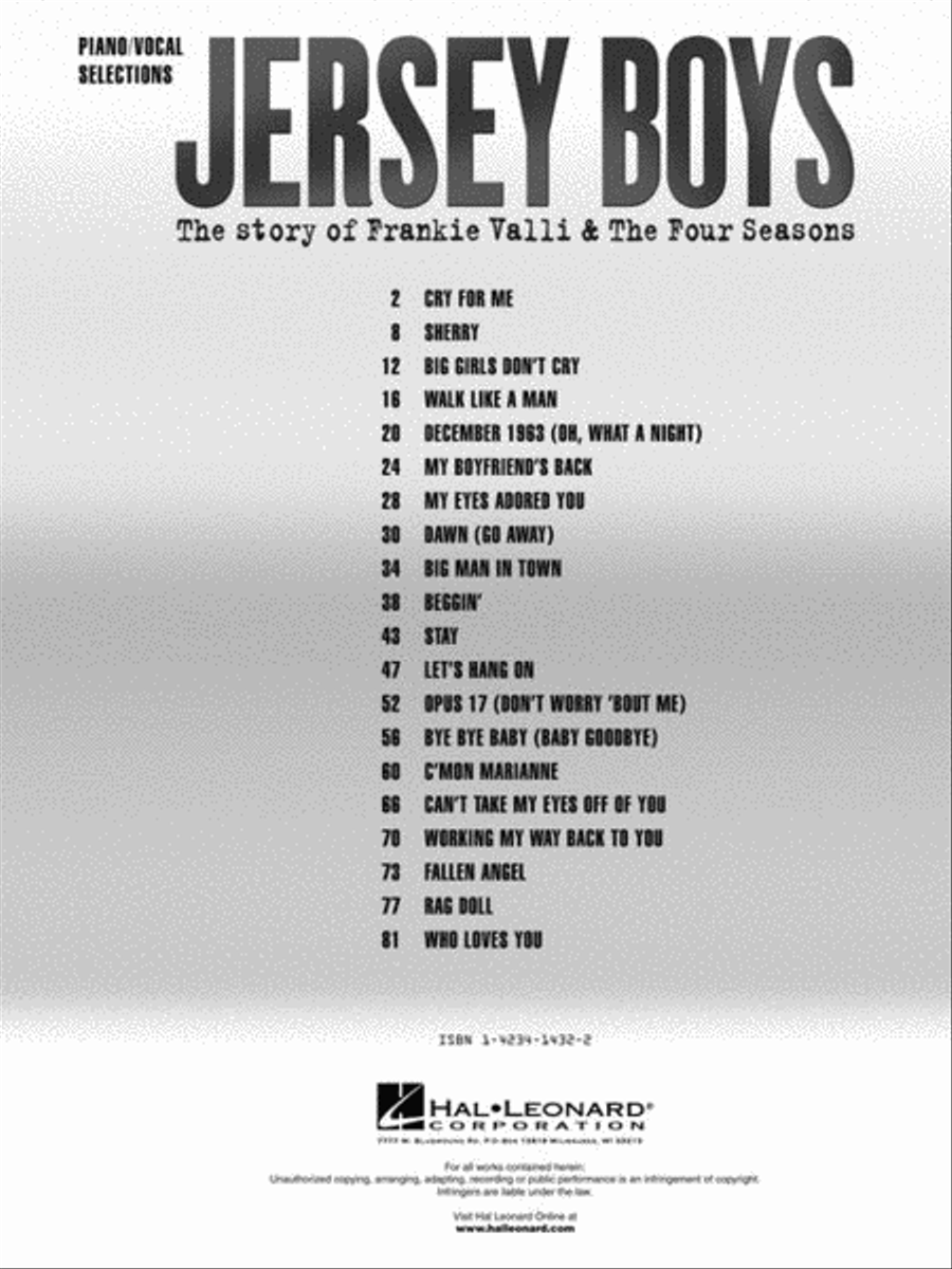 Jersey Boys - Vocal Selections Piano, Vocal, Guitar scores gallery preview page 4