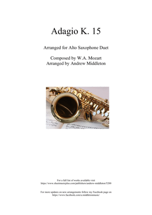 Adagio in D arranged for Alto Saxophone Duet