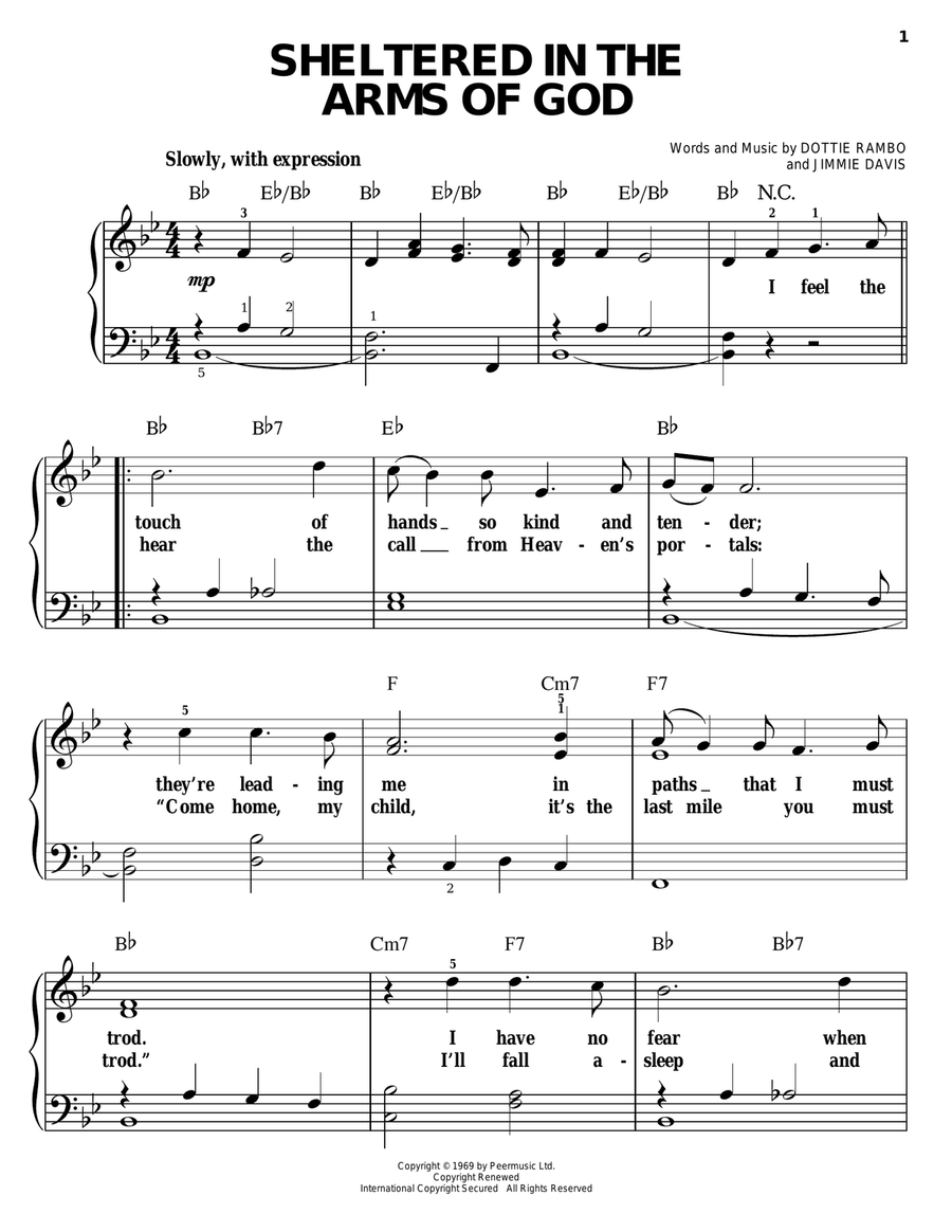 Sheltered In The Arms Of God Easy Piano scores gallery preview page 1