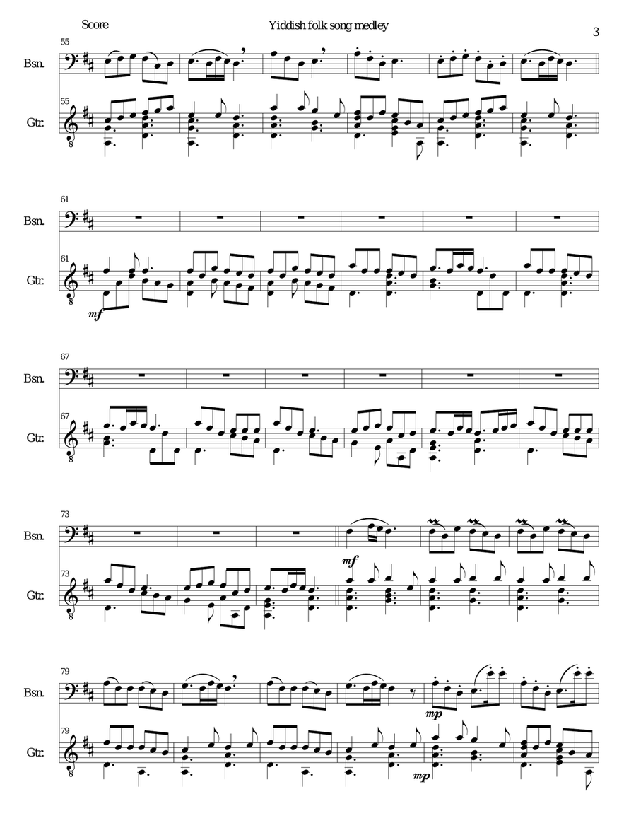 Yiddish Folk Song Medley for Bassoon and Guitar Yiddish Folk Song Medley for Bassoon and Guitar Bassoon scores gallery preview page 3