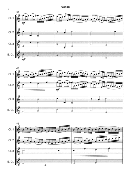 Pachelbel's Canon in D, for Clarinet Quartet or Clarinet Choir