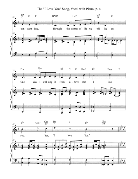 The "I LOVE YOU" Song - (Romantic for Solo Voice with Piano - Lead Sheet with words and chords incl image number null