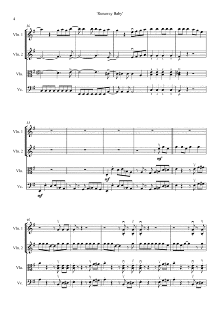 Runaway Baby Runaway Baby String Quartet scores gallery preview page 4