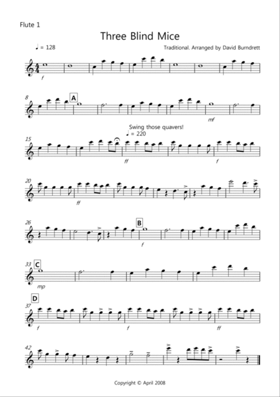 Three Blind Mice for Flute Quartet Flute Quartet scores gallery preview page 5