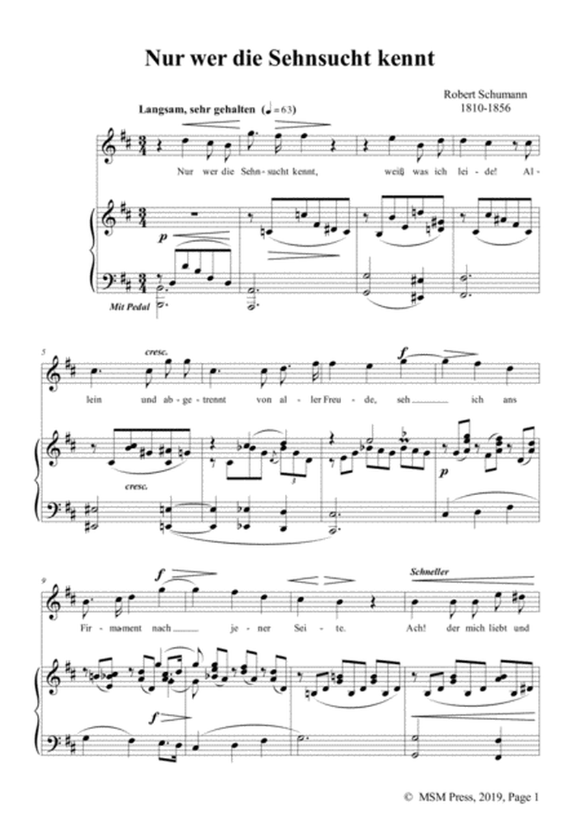 Schumann-Nur wer die Sehnsucht kennt,Op.98a No.3,in b minor,for Vioce&Pno