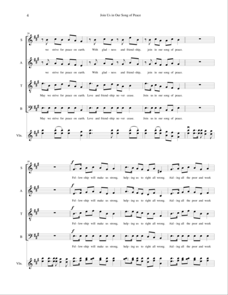 Join Us in Our Song of Peace - SATB with violin accompaniment image number null