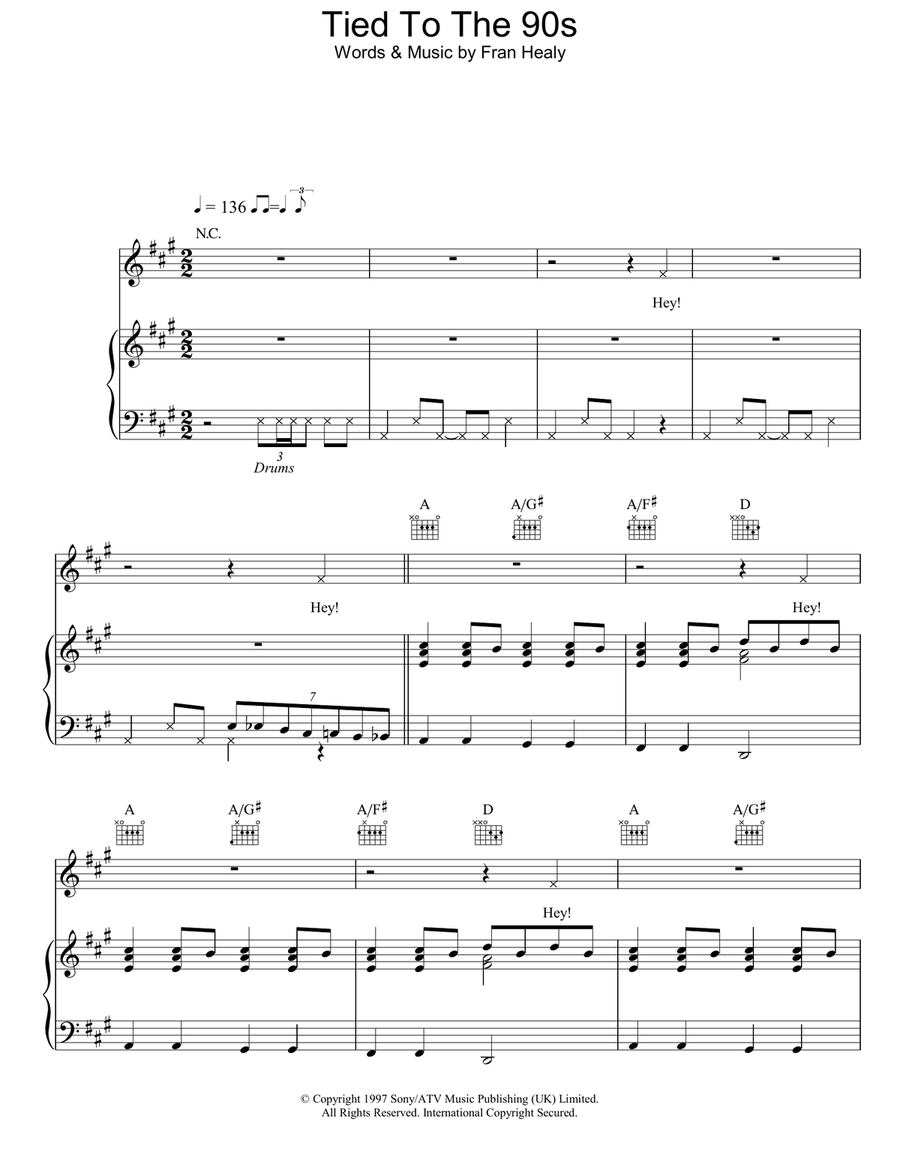 Tied To The 90s Piano, Vocal, Guitar scores gallery preview page 1