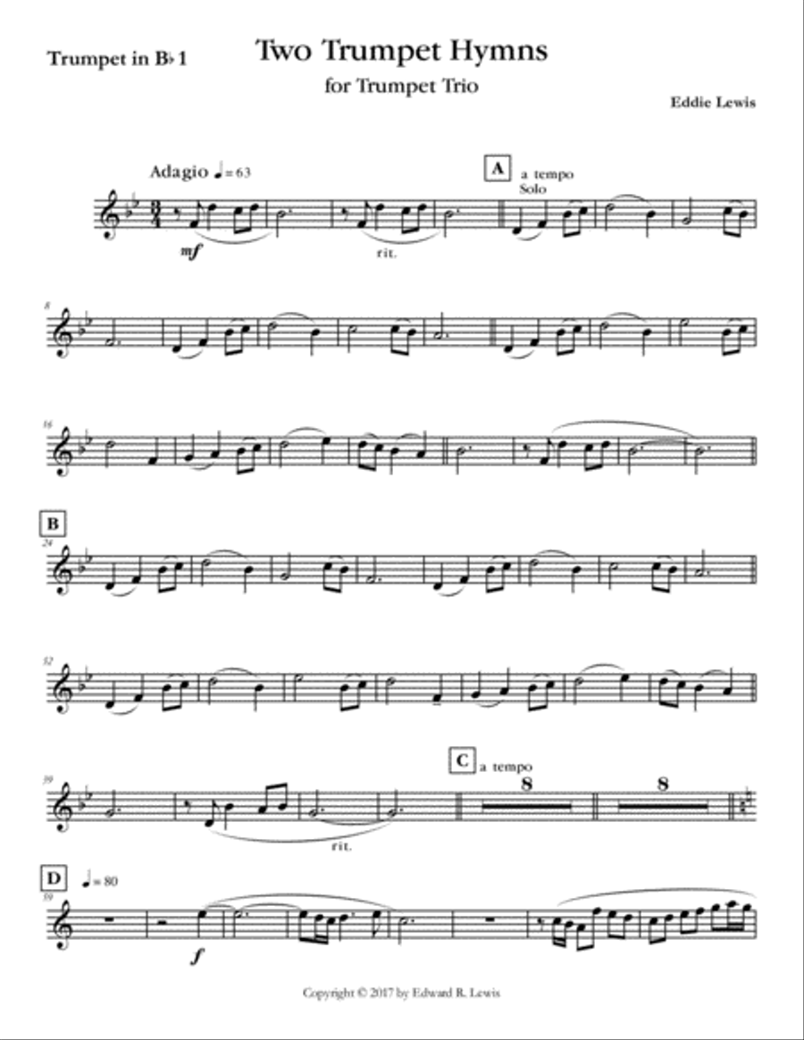 Two Trumpet Hymns for Trumpet Trio by Eddie Lewis Trumpet Duet scores gallery preview page 2