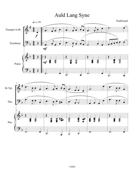 Auld Lang Syne (trumpet and trombone duet) with optional piano accompaniment image number null