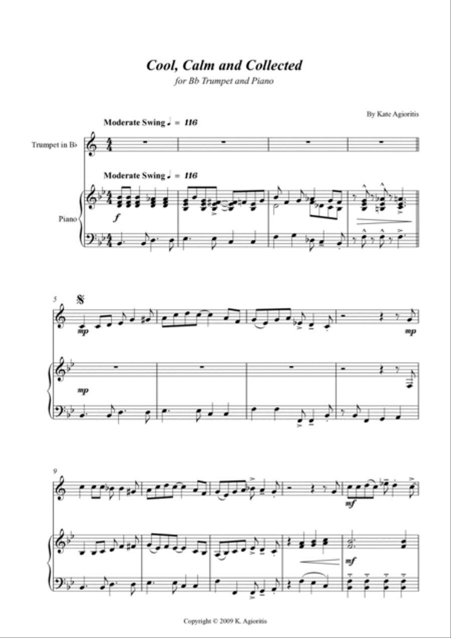 Cool, Calm and Collected - for Trumpet and Piano Trumpet Solo scores gallery preview page 5