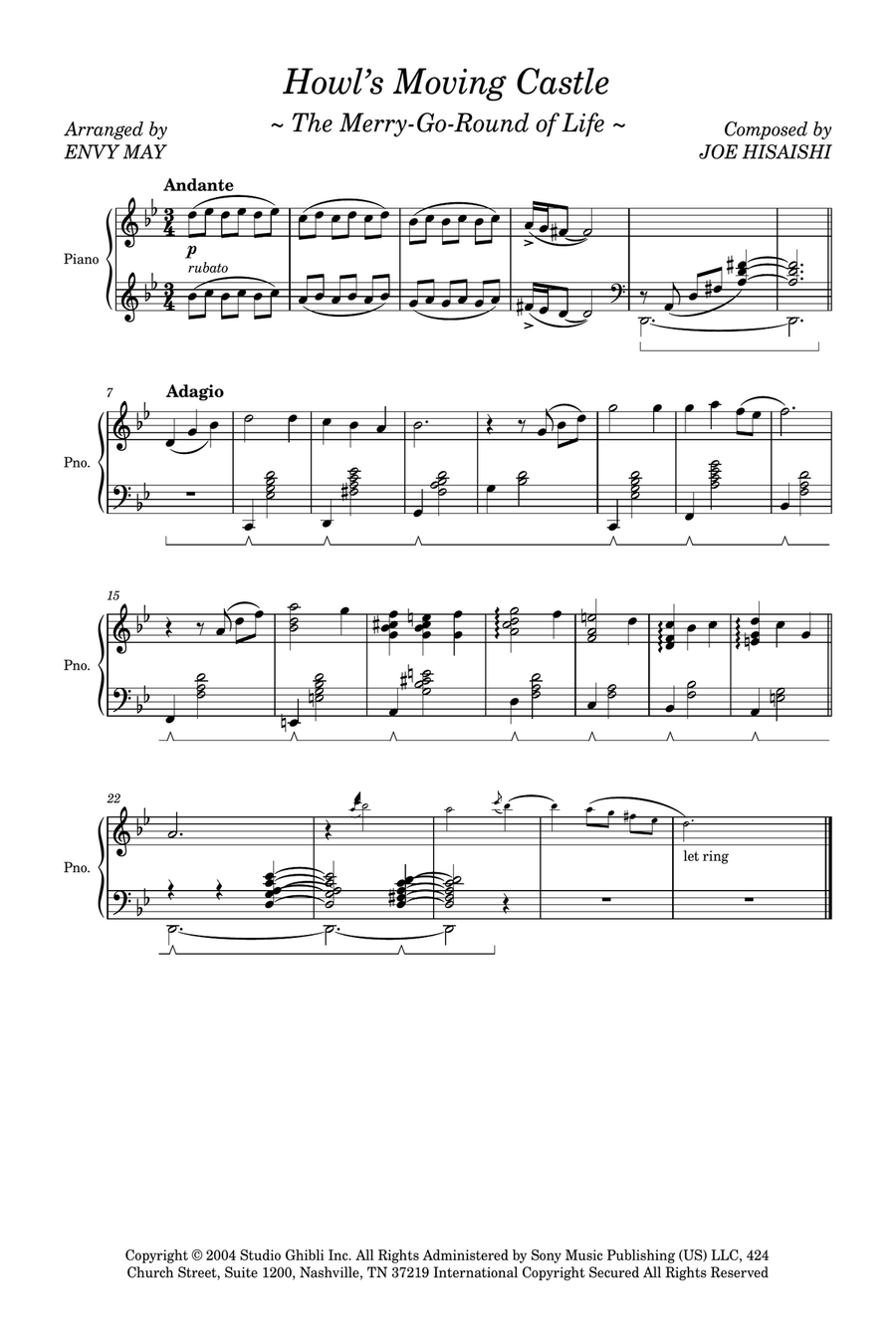 Howl's Moving Castle Piano Solo scores gallery preview page 1