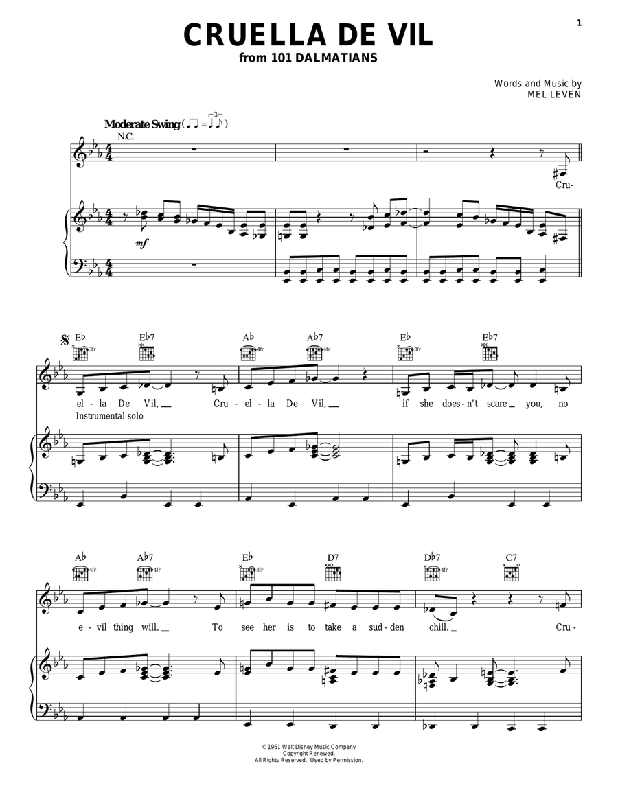 Cruella De Vil (from 101 Dalmations) Guitar scores gallery preview page 1