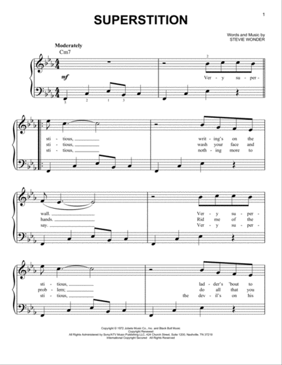 Superstition Superstition Easy Piano scores gallery preview page 1