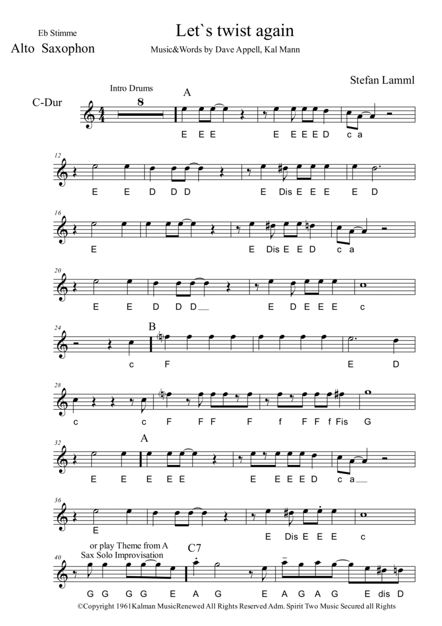 Let's Twist Again Alto Saxophone scores gallery preview page 1