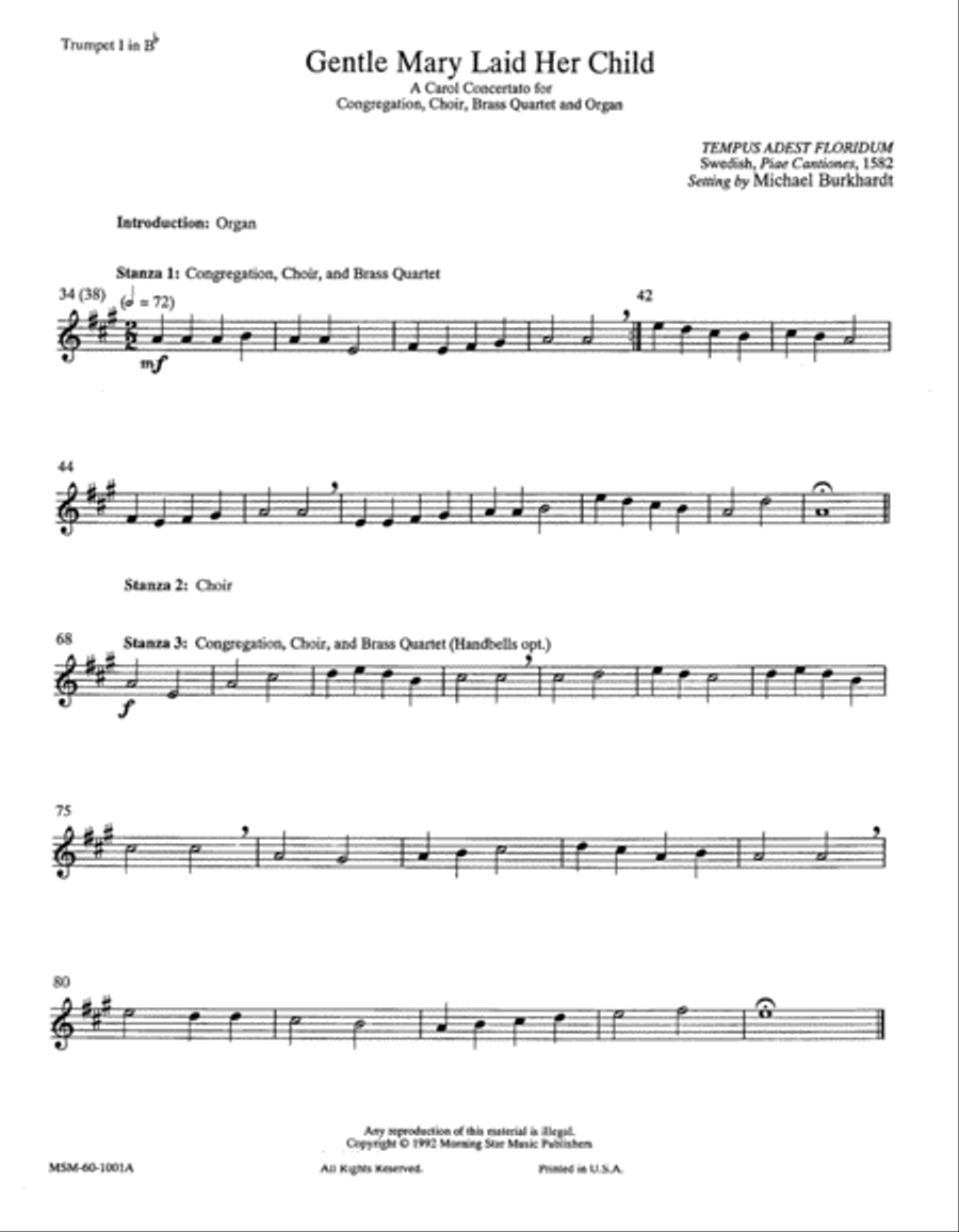 Gentle Mary Laid Her Child Choir scores gallery preview page 1