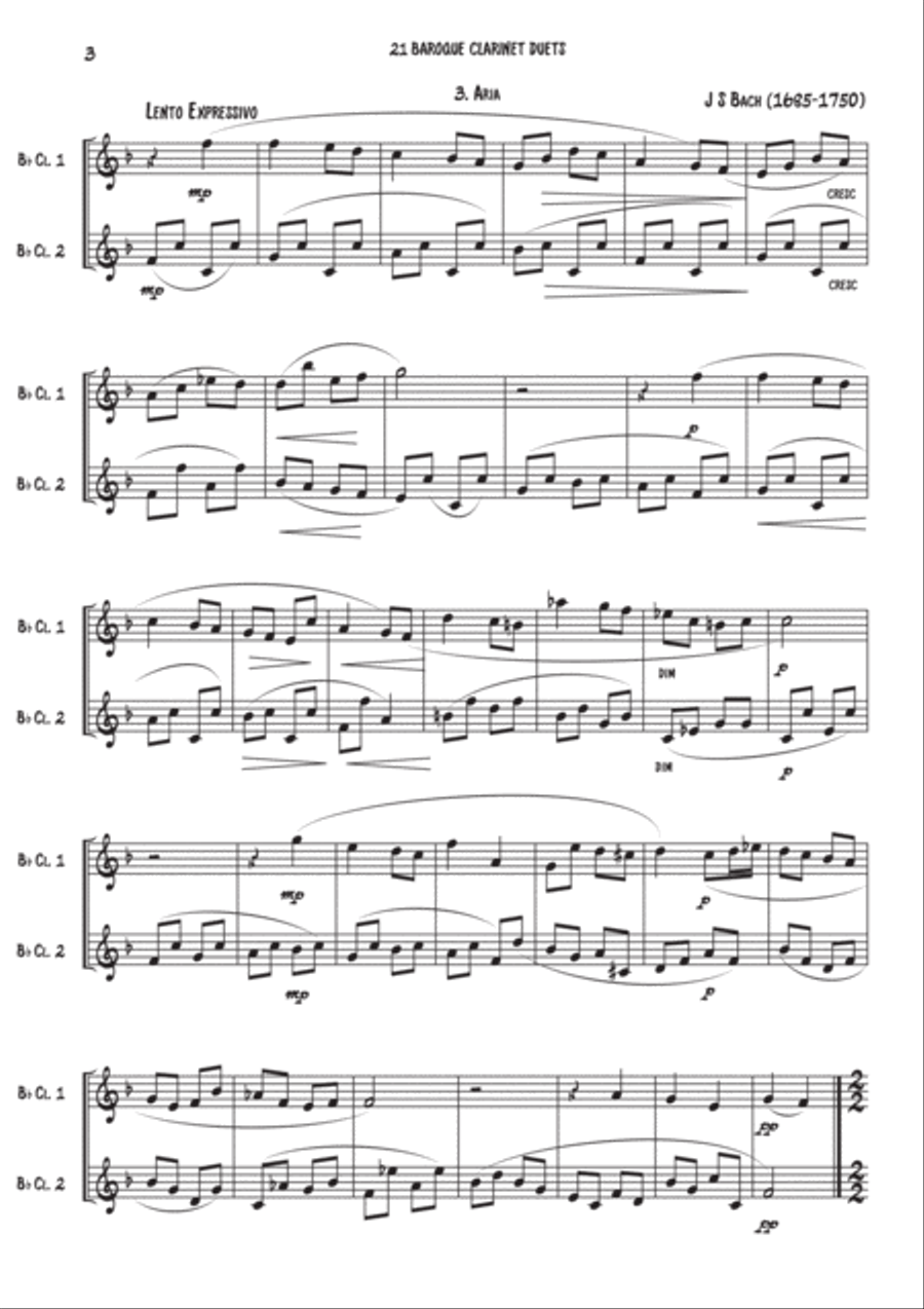 21 Baroque duets for 2 Clarinets Clarinet Duet scores gallery preview page 5