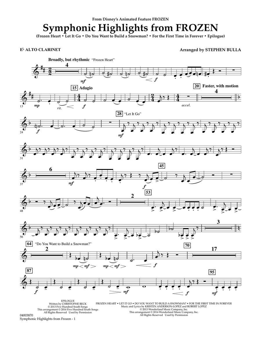 Symphonic Highlights from Frozen - Eb Alto Clarinet Concert Band scores gallery preview page 1