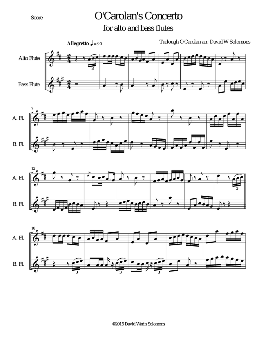 O'Carolan's Concerto for alto flute and bass flute Flute Duet scores gallery preview page 1