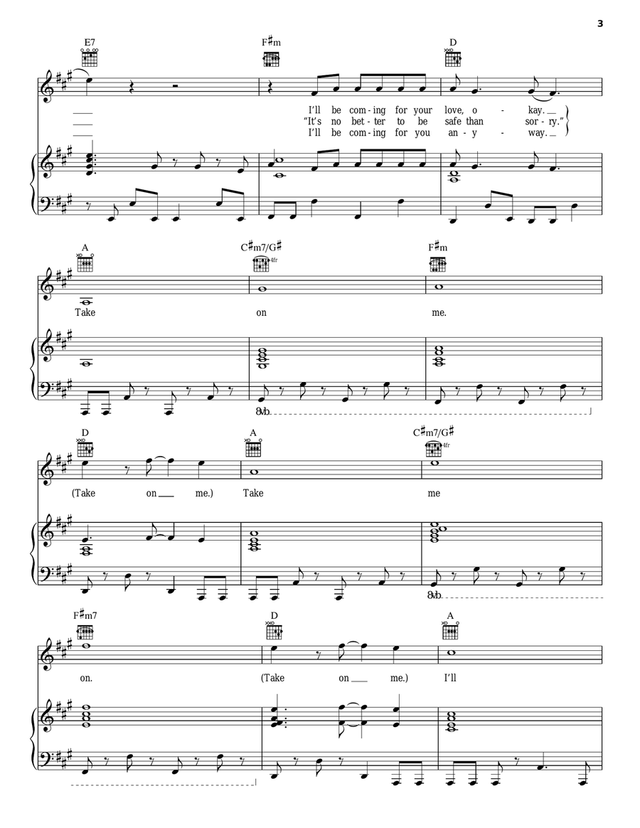 Take On Me Piano, Vocal, Guitar scores gallery preview page 3