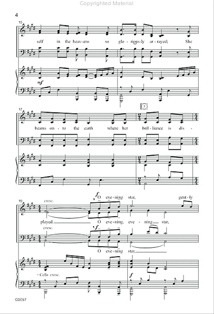 Evening Star (SATB with opt. cello) 4-Part scores gallery preview page 4