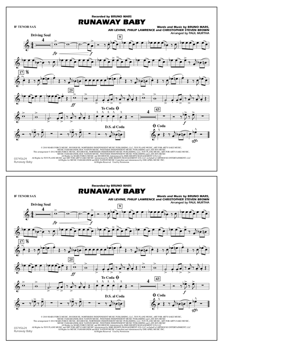 Runaway Baby - Bb Tenor Sax Marching Band scores gallery preview page 1