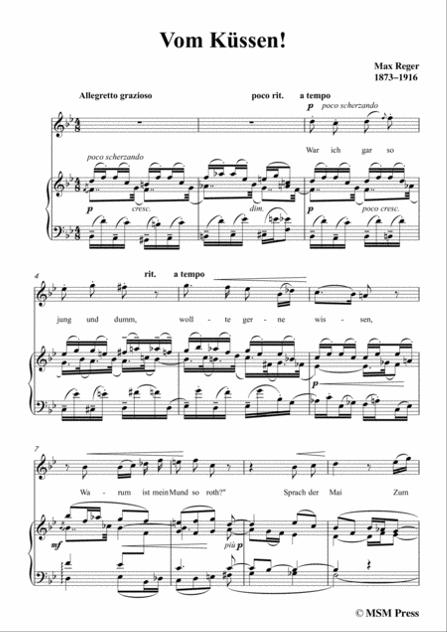 Reger-Vom Küssen in B flat Major,for Voice and Piano Voice Solo scores gallery preview page 3