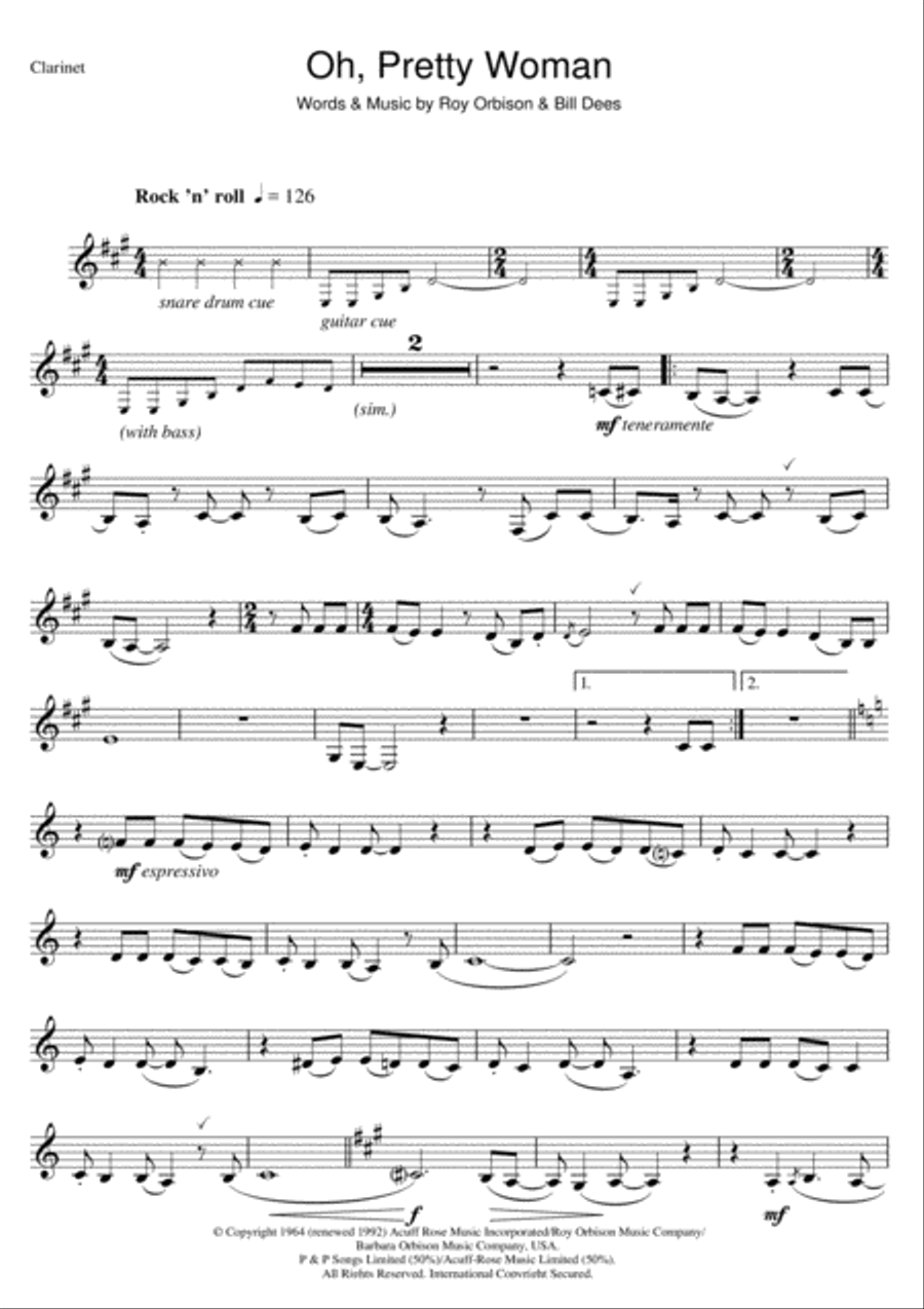 Oh, Pretty Woman Clarinet Solo scores gallery preview page 1