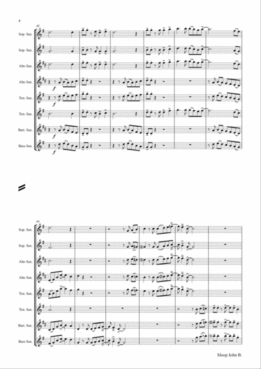 Sloop John B. - Caribian Folk Song - Saxophone Quintet Saxophone Quintet scores gallery preview page 4