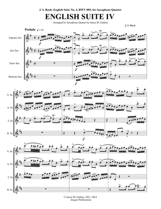 Book cover for Bach: English Suite No. 4, BWV 809, for Saxophone Quartet