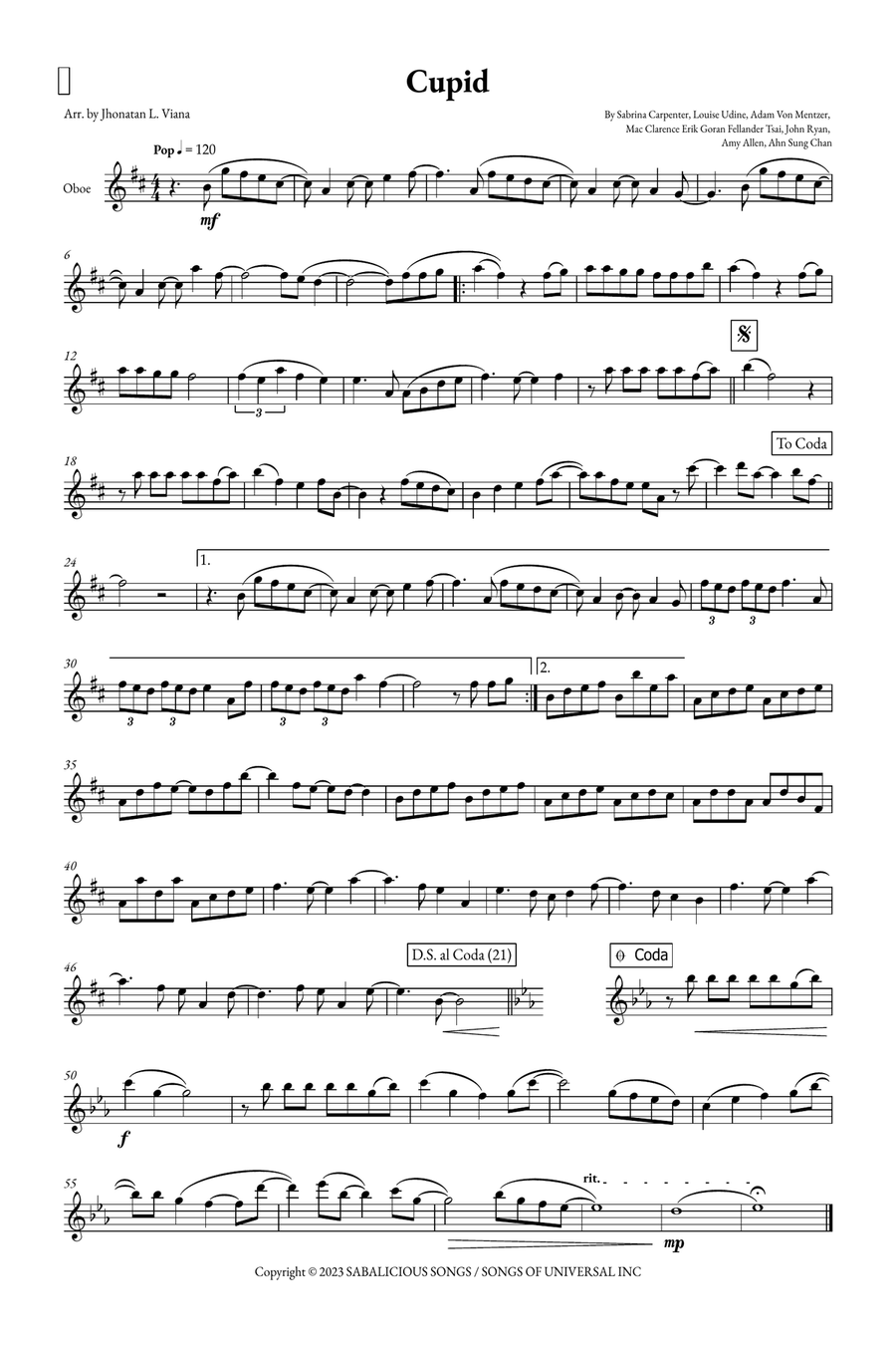 Cupid - Twin Version (Feat. Sabrina Carpenter) Oboe Solo scores gallery preview page 1