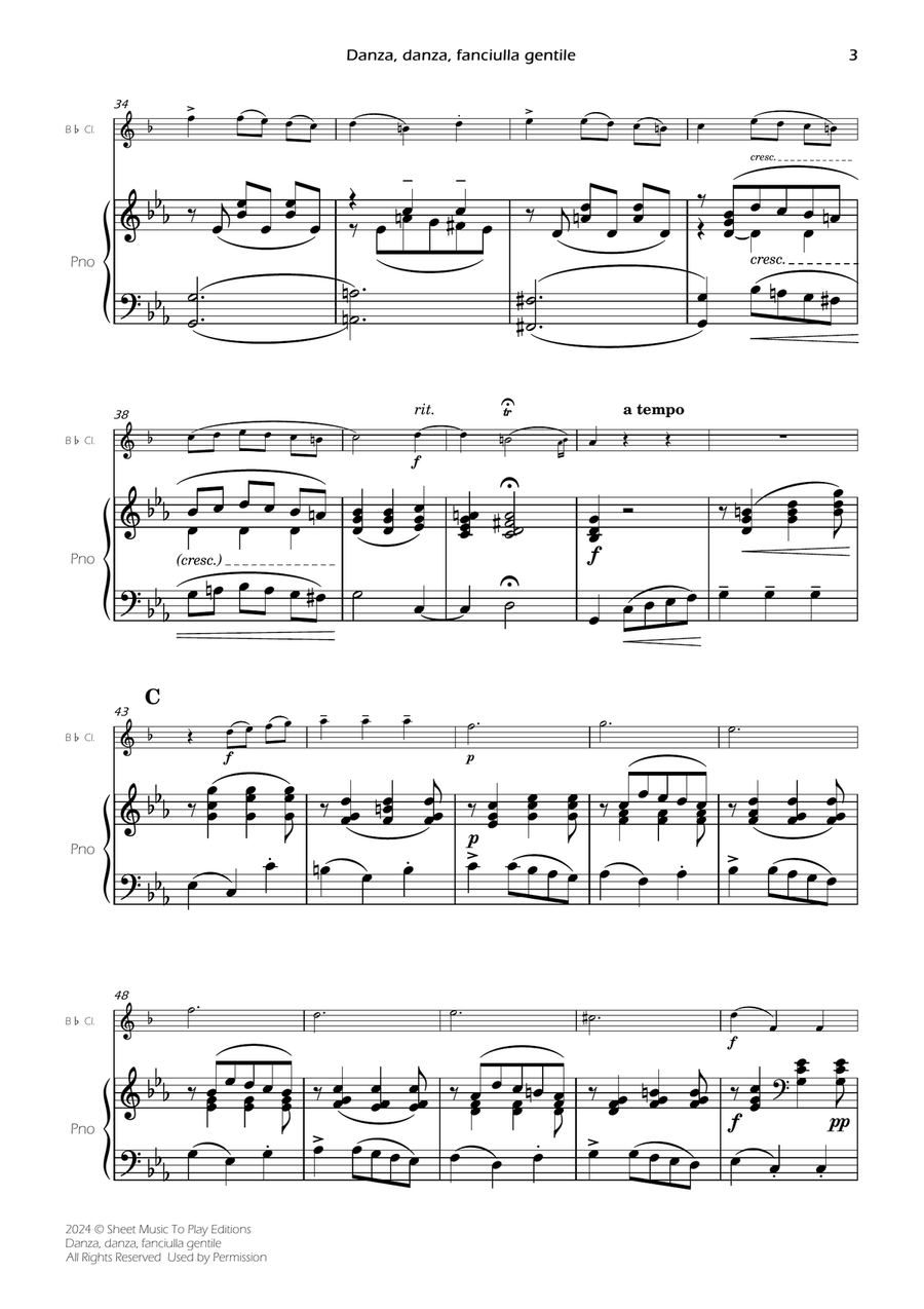 Danza, danza, fanciulla gentile - Bb Clarinet and Piano (Full Score and Parts) B-Flat Clarinet scores gallery preview page 5