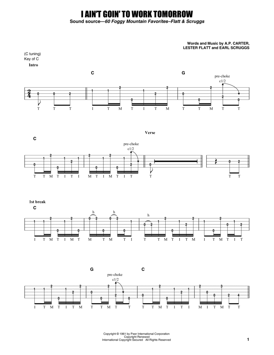 I Ain't Goin' To Work Tomorrow Banjo scores gallery preview page 1