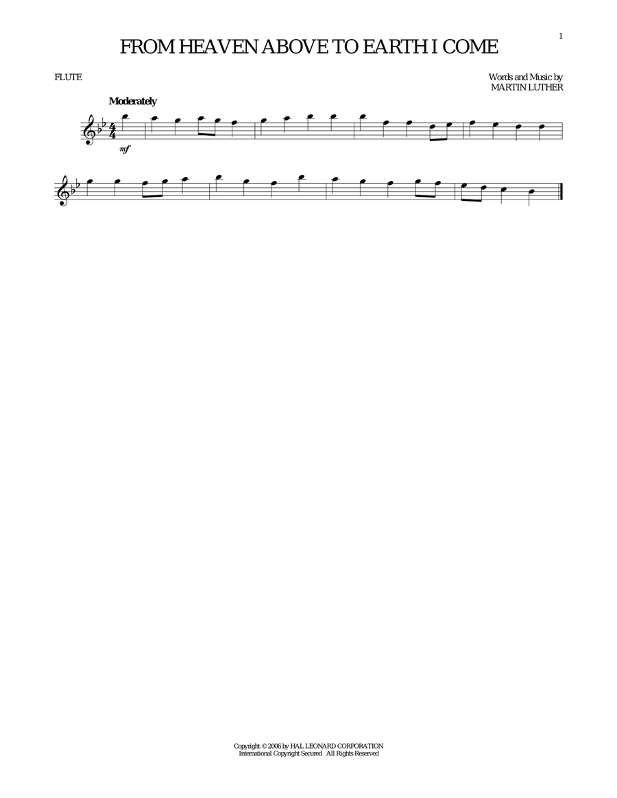 From Heaven Above To Earth I Come Flute Solo scores gallery preview page 1