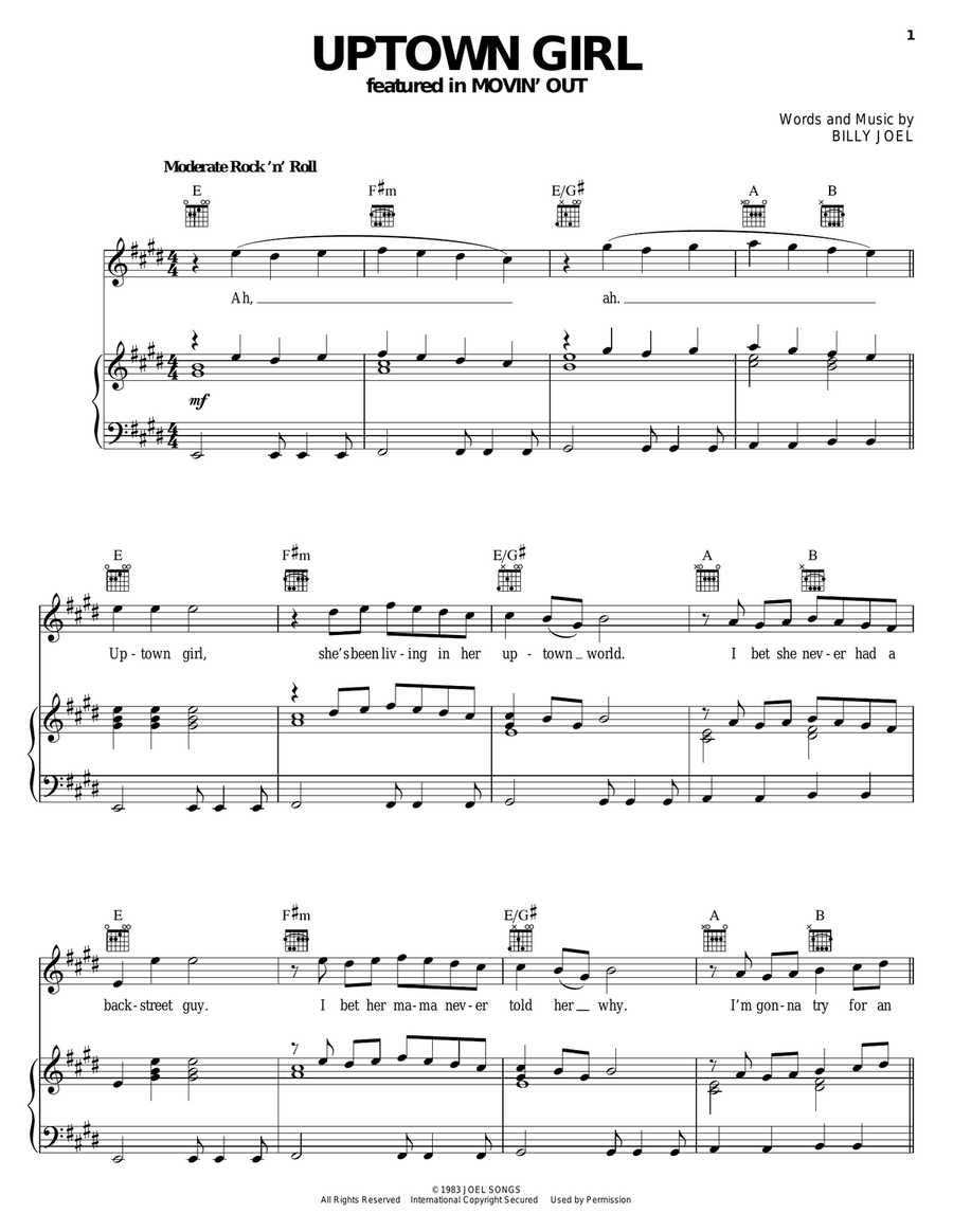 Uptown Girl Piano, Vocal, Guitar scores gallery preview page 1