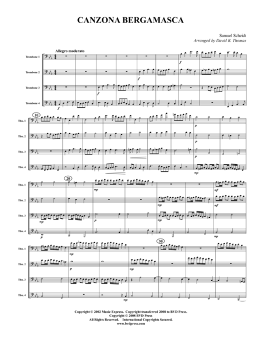 Canzona Bergamasca Canzona Bergamasca Trombone Quartet scores gallery preview page 1