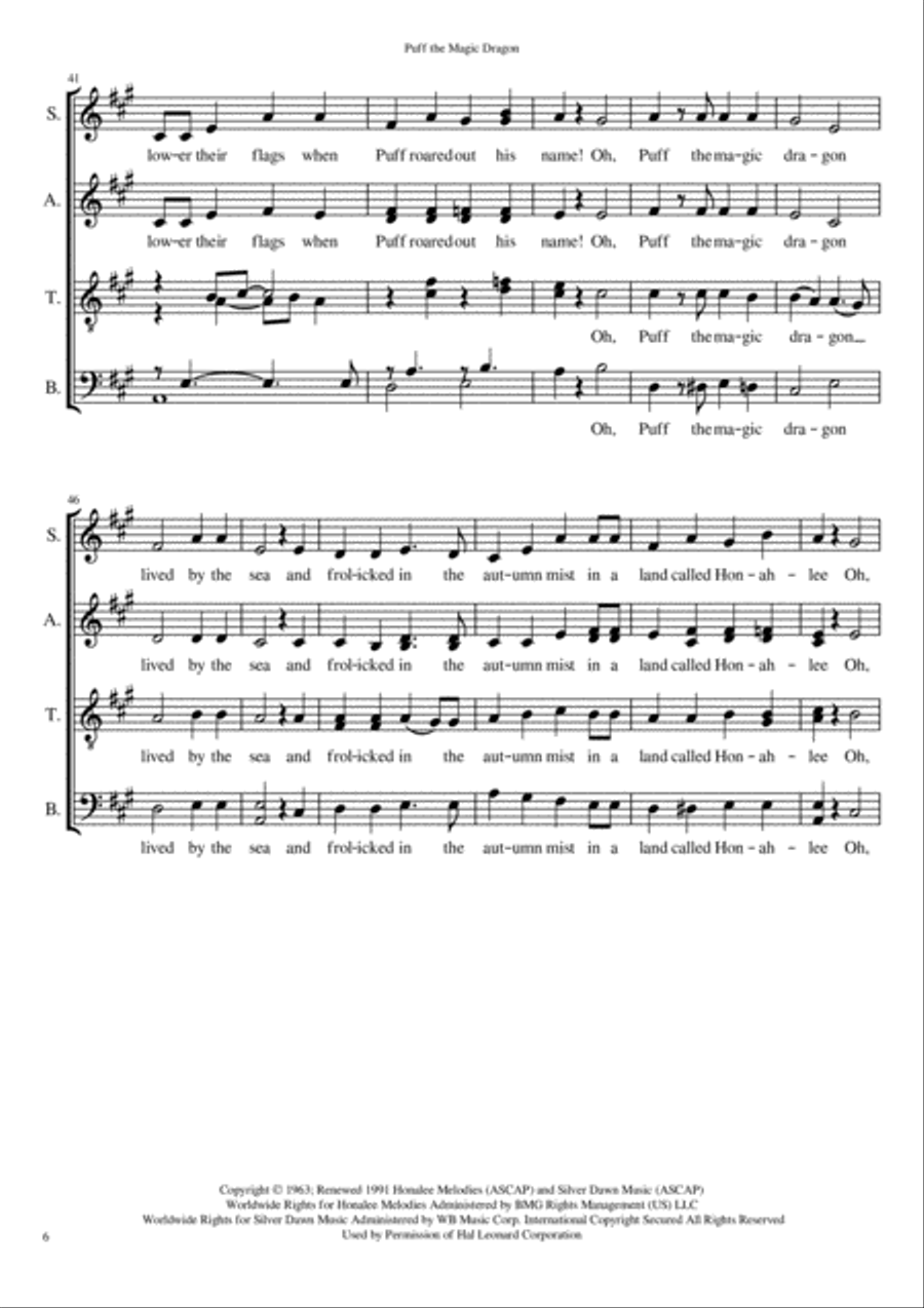 Puff The Magic Dragon Puff The Magic Dragon 4-Part scores gallery preview page 6