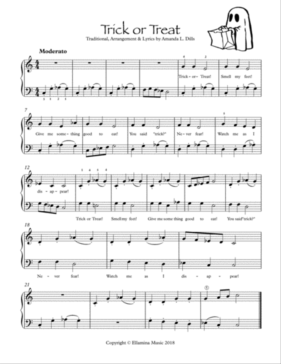 Trick or Treat (Halloween song - with updated lyrics - for Easy Piano) Easy Piano scores gallery preview page 1