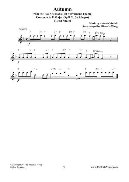 Autumn from Four Seasons - Lead Sheet in F